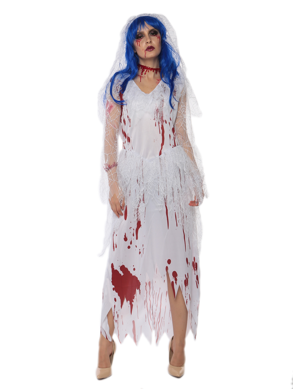 F1713 zombie long white bride costume,it comes with headwear,dress